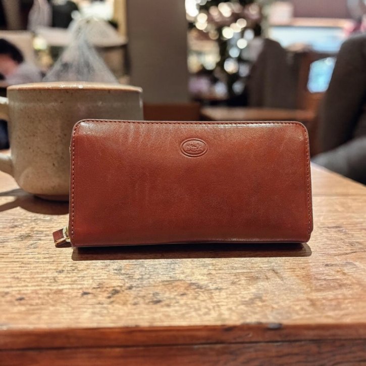 the bridge Reißverschlussbörse Rindleder braun